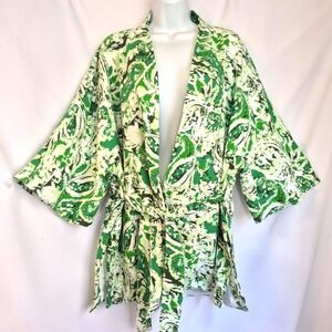 Zara Women's Green Linen Blend Printed Kimono Sz M/L